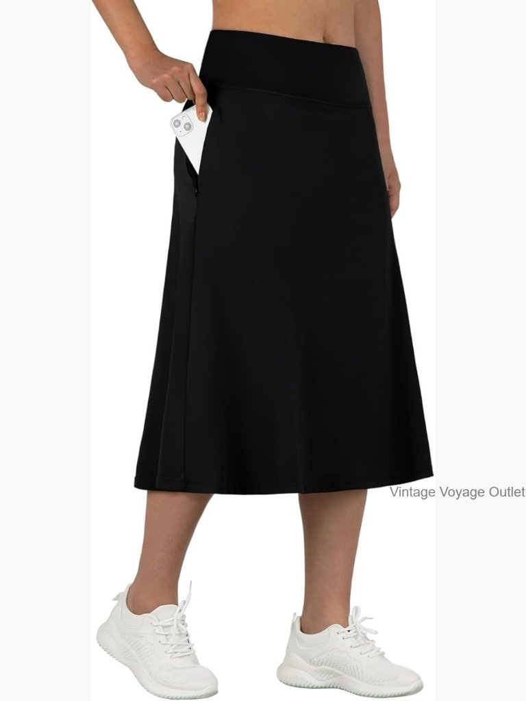 Women's Midi Athletic Skort With Pockets, High Waist, Quick Dry Fabric